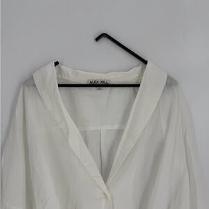 Alex Mill Karlie Cotton Voile Pleated White Collared Waist Tie Shirt Blouse